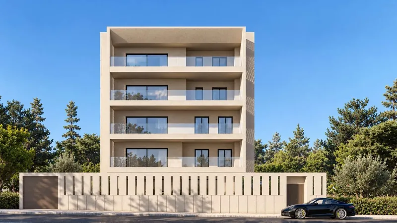 Vrilissia Residences · Concept visualisation · centred front elevation. · DNE Architects
